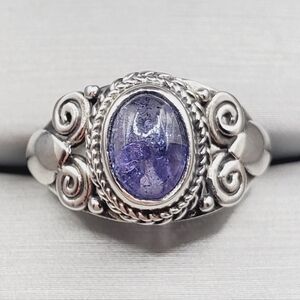 Genuine Tanzanite Cabochon Ring | 925 Sterling Silver Artisan Ring